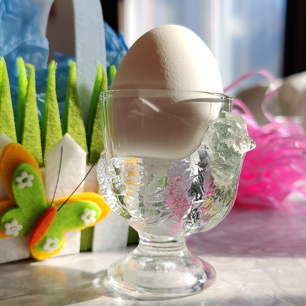 Vintage glass Hen Shape footed Egg Cup Holder - made in France